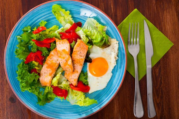 Image,Of,Plate,With,Fried,Trout,,Egg,,Vegetables,And,Green